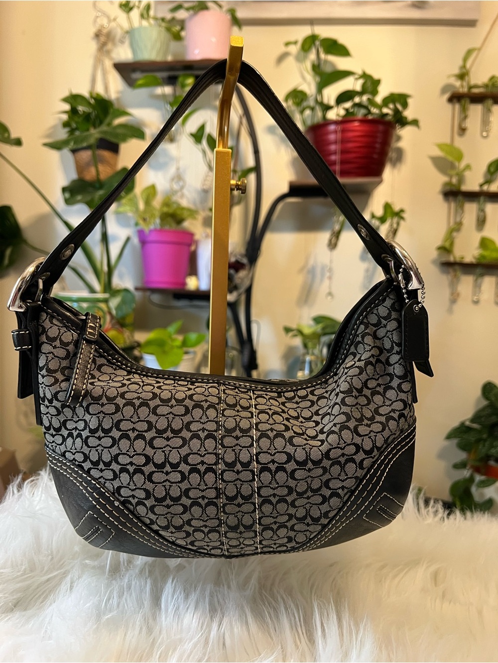 Mini Coach Black and Gray Signature Shoulder Bag